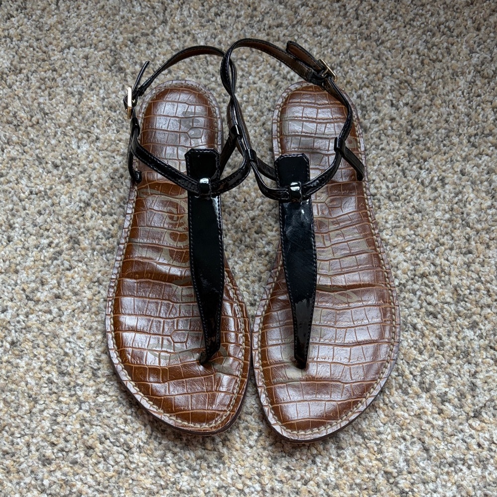 Sam Edelman Black and Brown Croc-Embossed Sandals